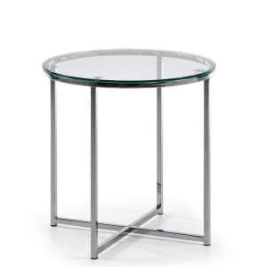 Runder Beistelltisch 50 cm hoch aus Glas und Metall