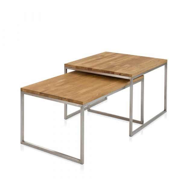 Echtholztisch Set aus Asteiche Massivholz Edelstahl (zweiteilig)