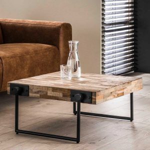 Loft Design Couchtisch aus Teak Massivholz Antik Finish