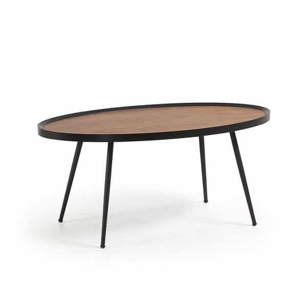 Sofa Tisch in Walnussfarben und Schwarz rund