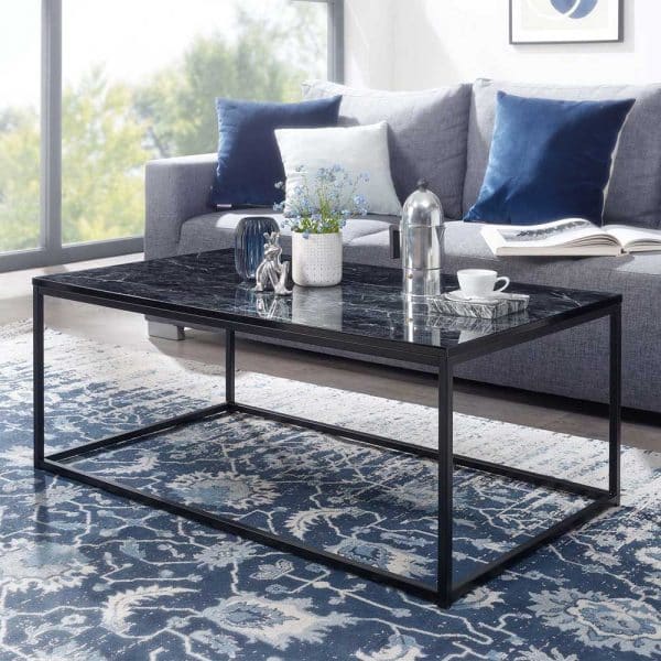 Wohnzimmer Tisch Marmor Optik schwarz 100x60 cm