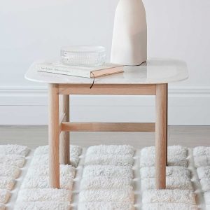 Skandi Couchtisch mit weißer Marmorplatte Holz White Wash Gestell