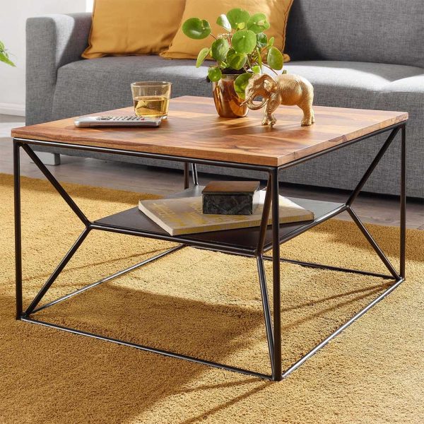 Coffee Table aus Sheesham Massivholz Metall Bügelgestell