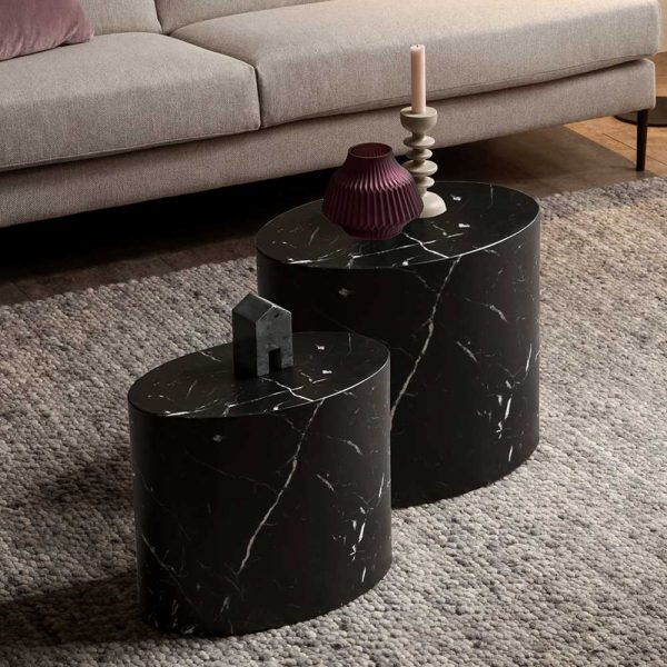 Wohnzimmer Tisch Set mit ovaler Tischplatte Schwarz (zweiteilig)